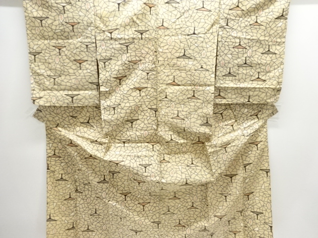 JAPANESE KIMONO / ANTIQUE HITOE KIMONO / SILK / MEISEN / WOVEN LEAVES